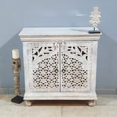 Indian Furniture Hand Carved Solid Wood Cabinet 90x40x90 Cm White